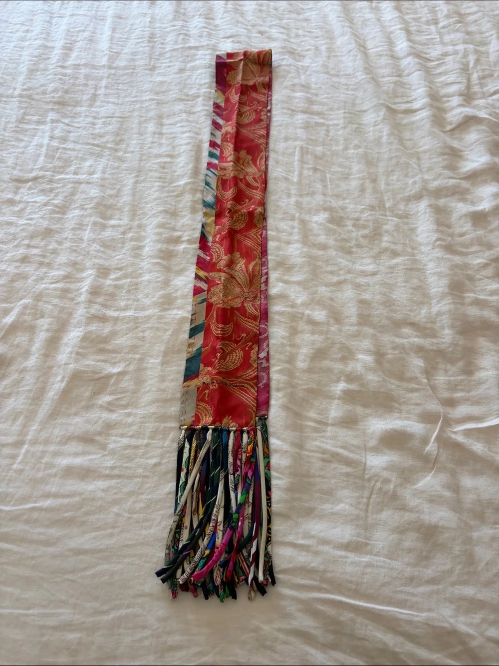Pierre- Louis Marcia Silk Fringe Scarf - Multicolor red adďd with fringe